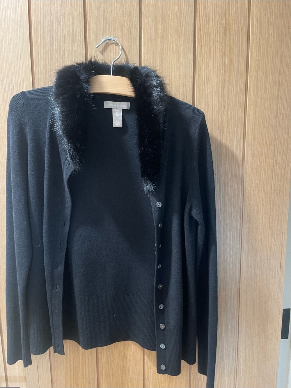 Banana Republic Black Faux Fur-Trim Cardigan